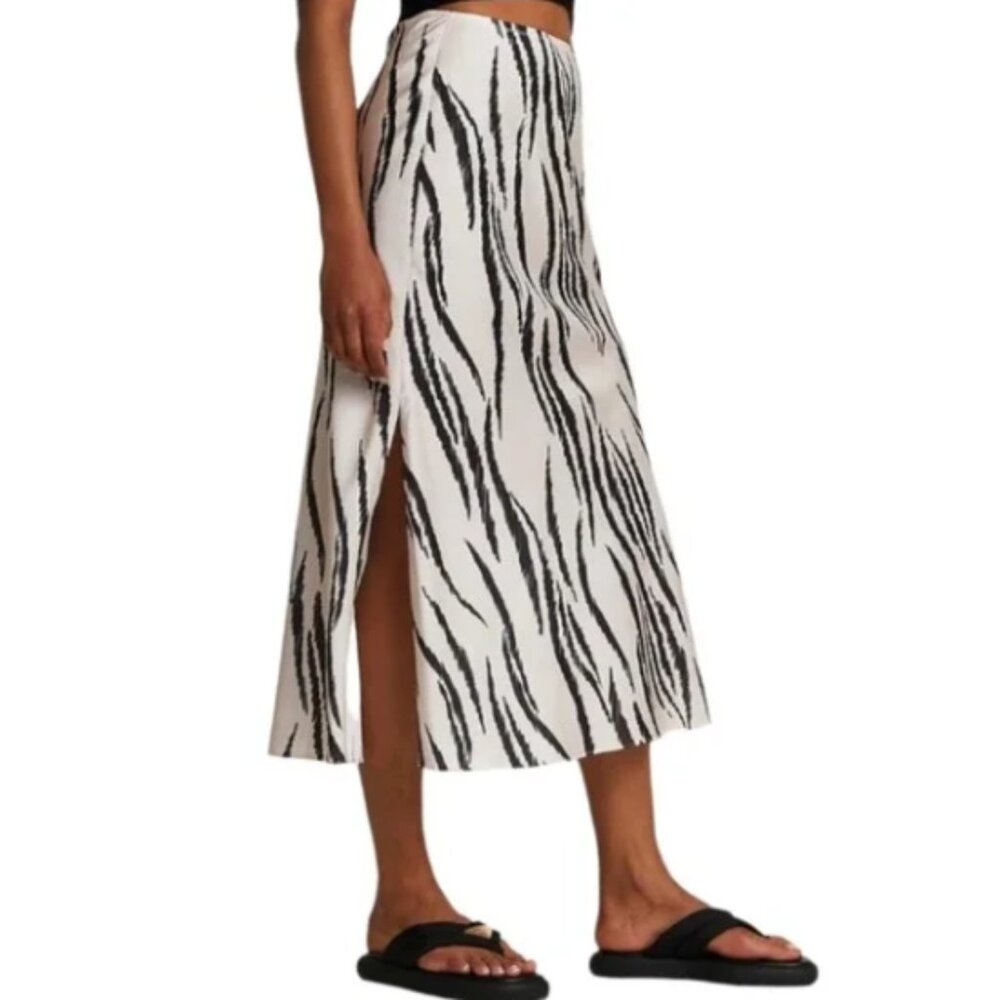 River Island Cream Zebra Bias Midi Skirt - NWT